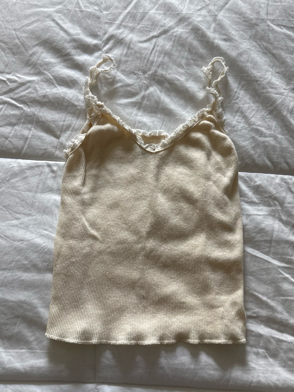 Brandy Melville Cream Lace-Trim Ribbed Cami Top - Women